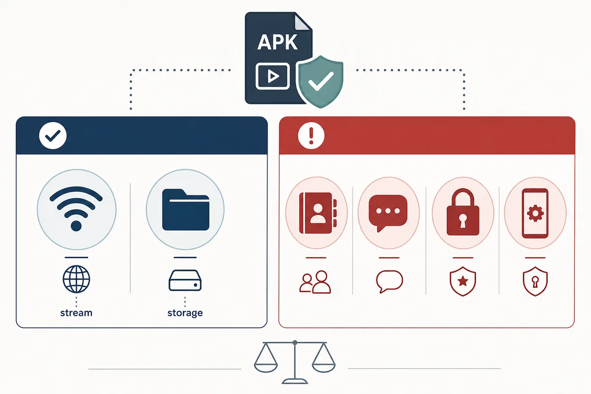 Permission check visual for old LOKTV APK and modified APK safety review